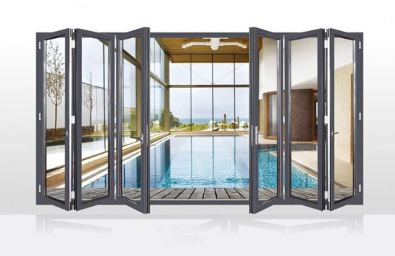 مقاومة الإعصار الأبواب المزدوجة من الألومنيوم الأسود ذات الملف الدقيق