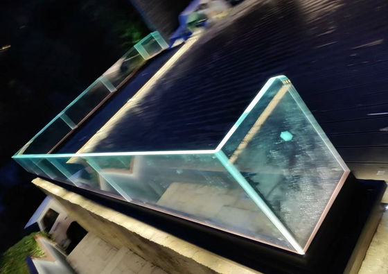 الألومنيوم بدون إطار والأسوار الزجاجية شكل مستطيل مع الضوء LED
