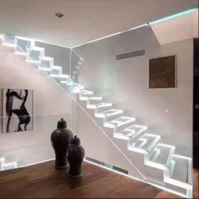 مصباح LED صلب مخصص سلالم عائمة مع عمود فولاذي مخفي وشريط زجاجي