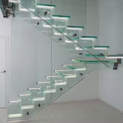 أشكال مخصصة تصميم السلالم العائمة مع الحواجز الزجاجية 10 ملم خيارات سمك الزجاج