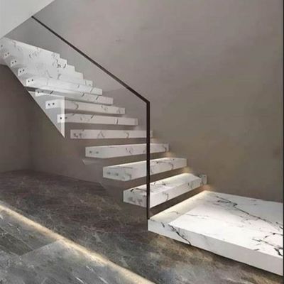 السلالم الزجاجية العائمة القابلة للتخصيص تصميم دائم وأنيق مع حواجز الفولاذ المقاوم للصدأ