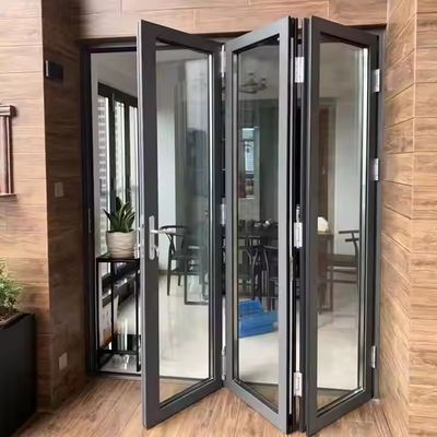 باب زجاجي شفاف مزدوج الزجاج ثقيل الحرارة معزولة ثنائي طي الباب