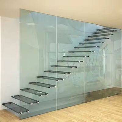 أشكال مخصصة تصميم السلالم العائمة مع الحواجز الزجاجية 10 ملم خيارات سمك الزجاج